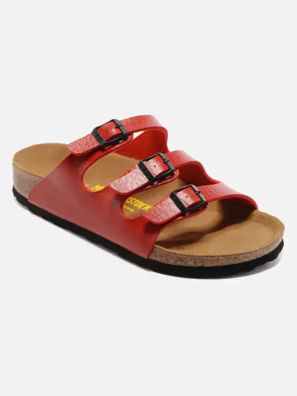 Three Strap Red Suede