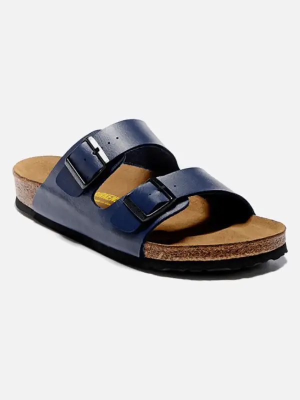 Two-Strap Navy Oiled Leather Sandals