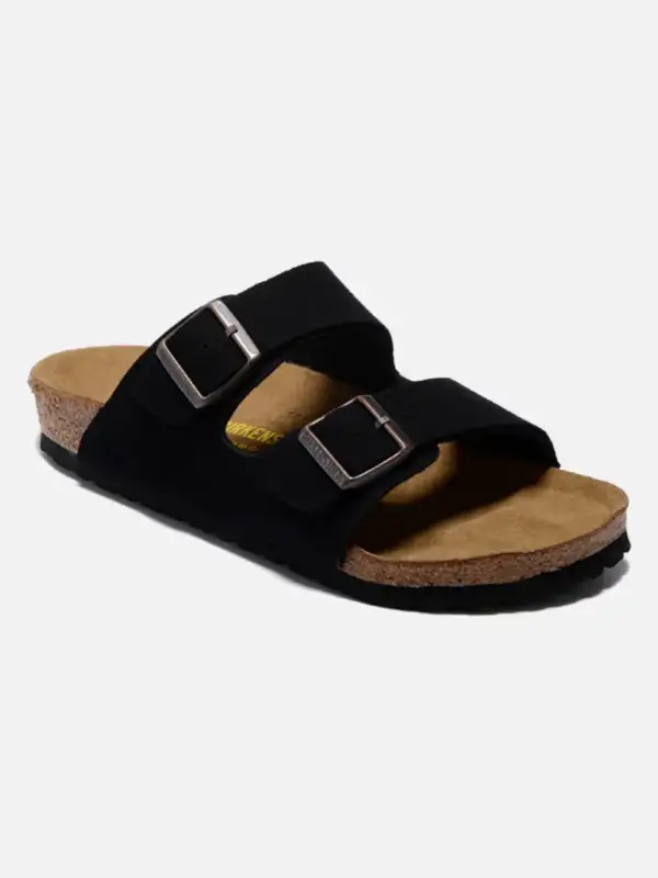 Two Buckle Fur Black Sandals