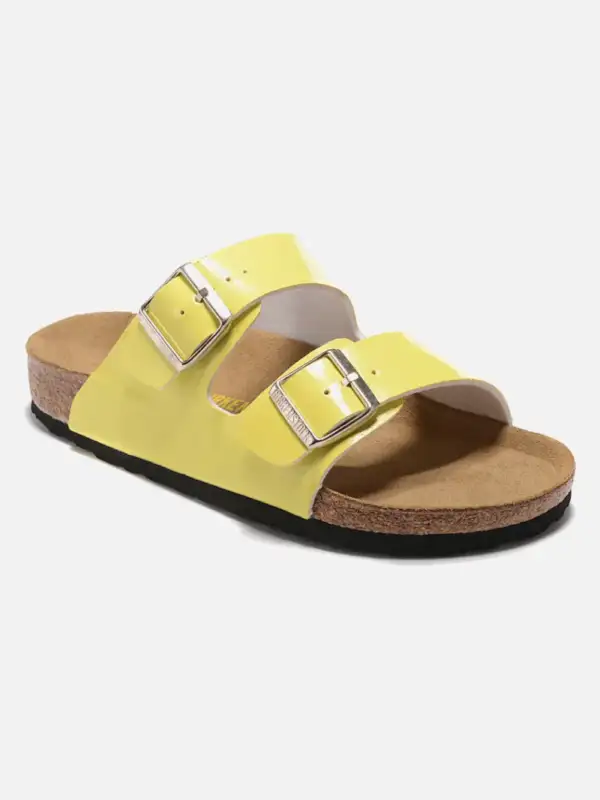 Two Buckle Yellow Patent Sandals