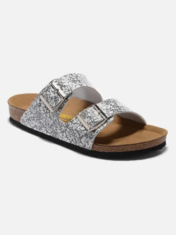 Two Strap Embossed Leather Sandals